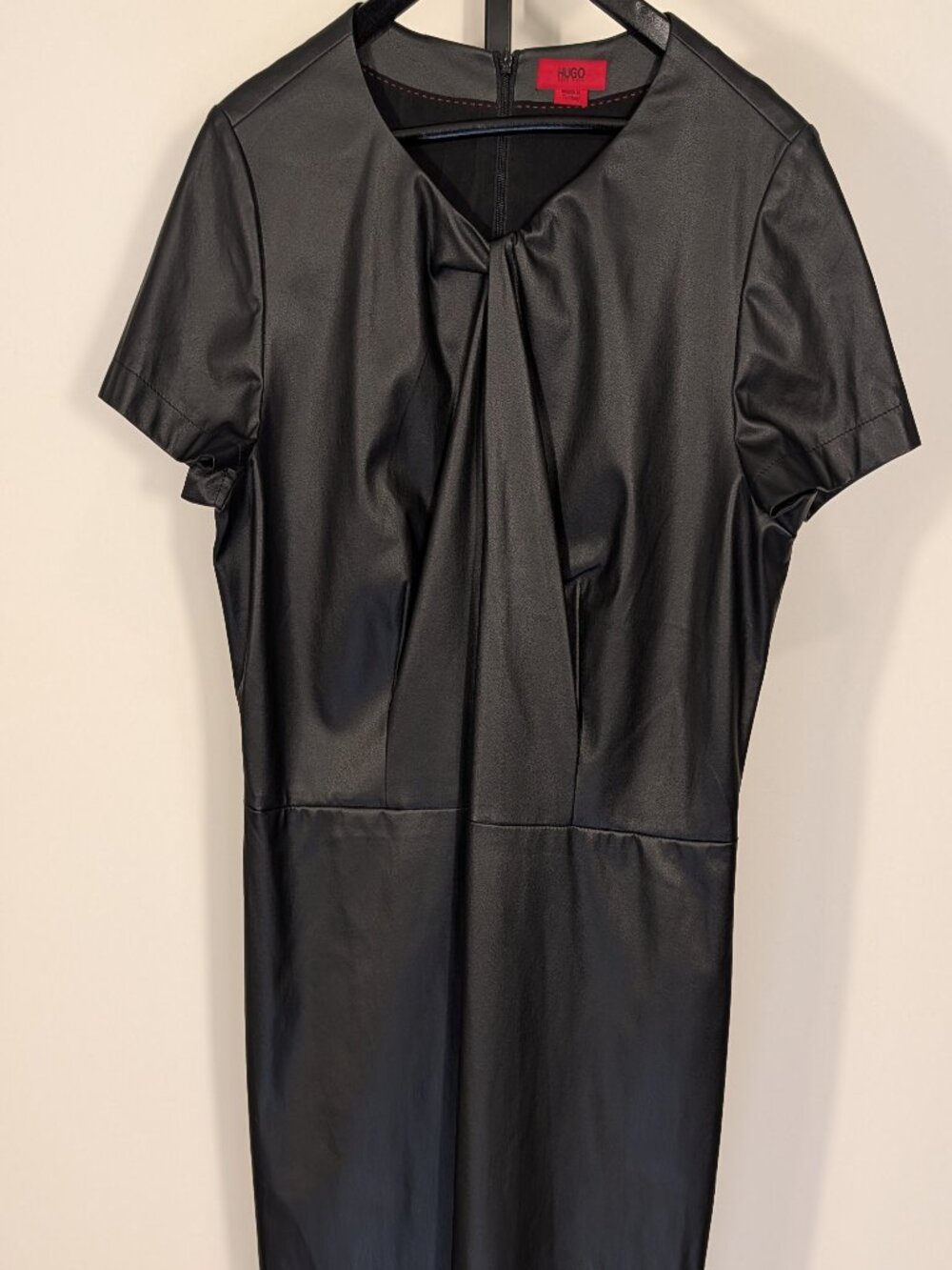 HUGO by Hugo Boss Kilene Faux Leather Dress | Black | Twist Neck | Sz M